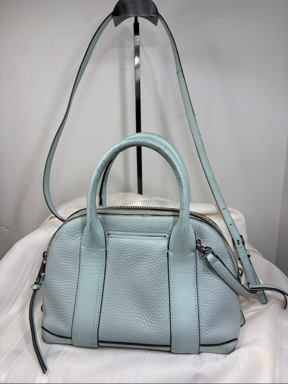 Coach Bleecker Mini Preston Satchel in Sea Mist Pebbled Leather with Strap - Picture 2 of 15